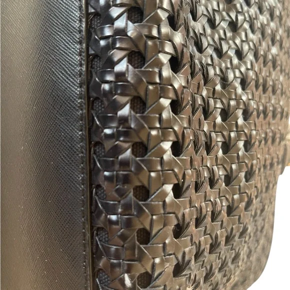 Tory Burch Black Woven Gold Hardware Tote - Picture 8 of 14